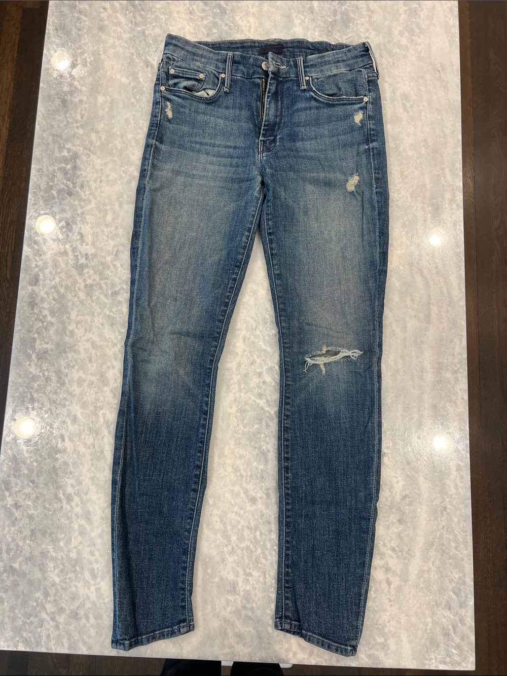 MOTHER Distressed Dark Blue Skinny Jeans